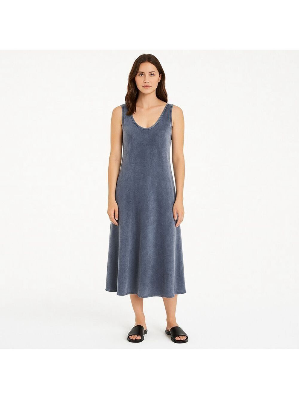 Vintage CP Shades Slate Blue‑Gray Sleeveless Velvet Midi Dress Silk Blend USA 8